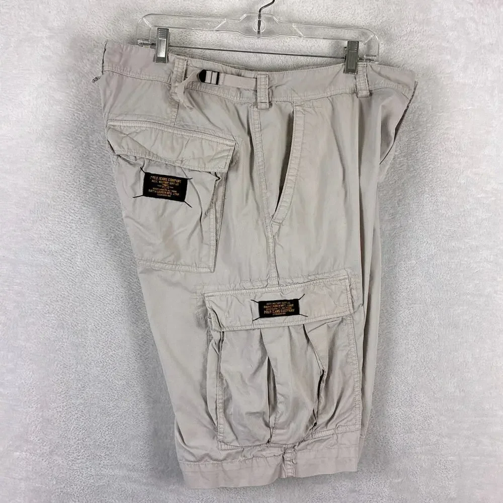 VTG Polo Jeans Co Ralph Lauren Cargo Shorts Mens 38 Khaki Skate Baggy Army Y2K